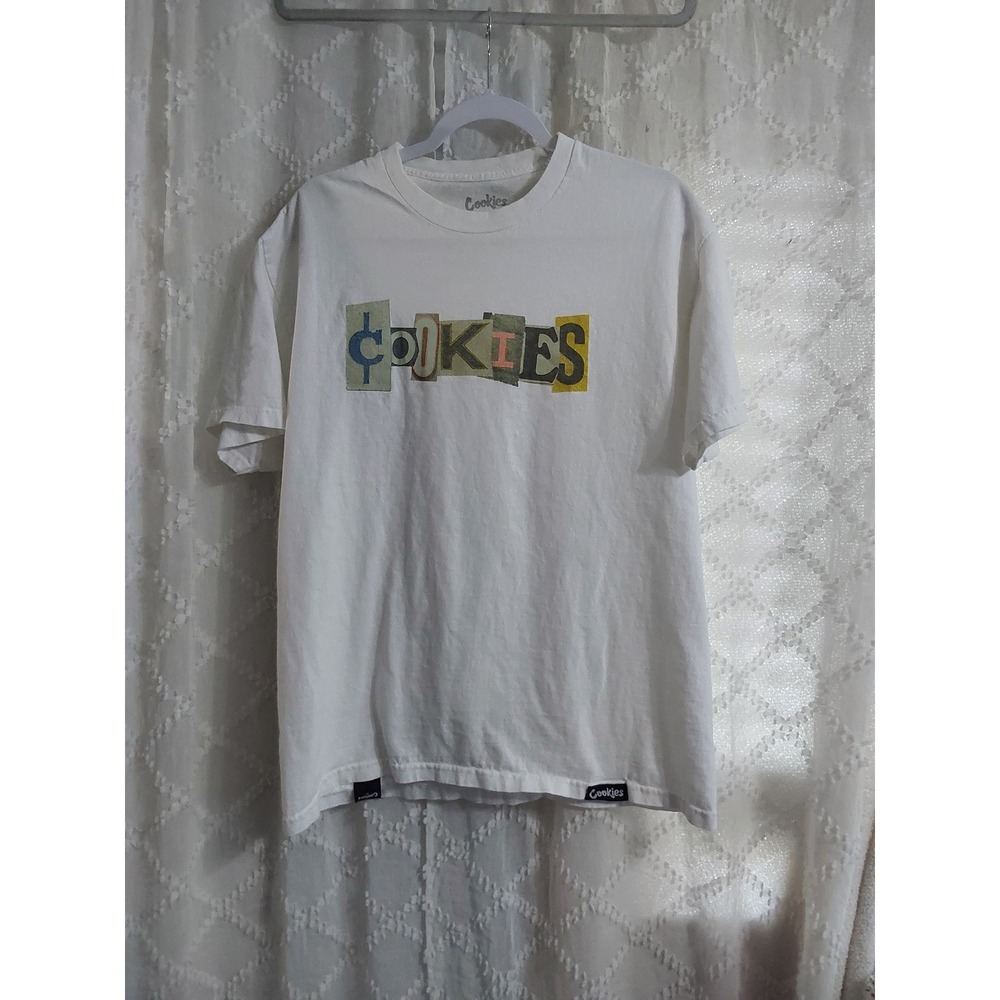 Cookies SF Mens White Ransom Note Graphic T-Shirt Size Large 100 Cotton L
